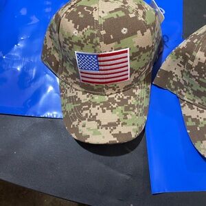 Camo Baseball Cap with American Flag Patch